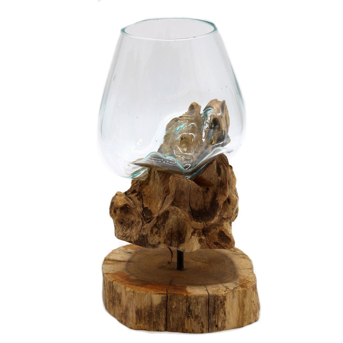 Molten Glass on Wood with Stand - Large Bowl - Luna Panther