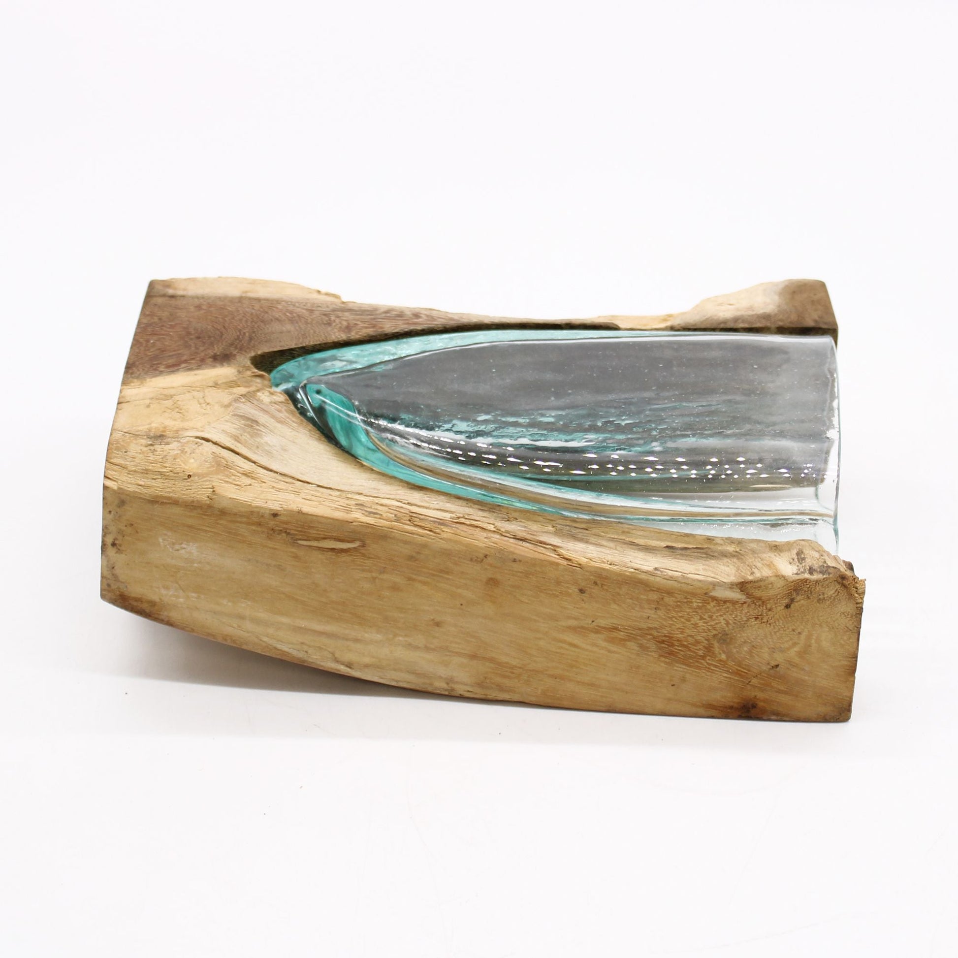 Molten Glass V - shaped Art Vase on Wood - Luna Panther