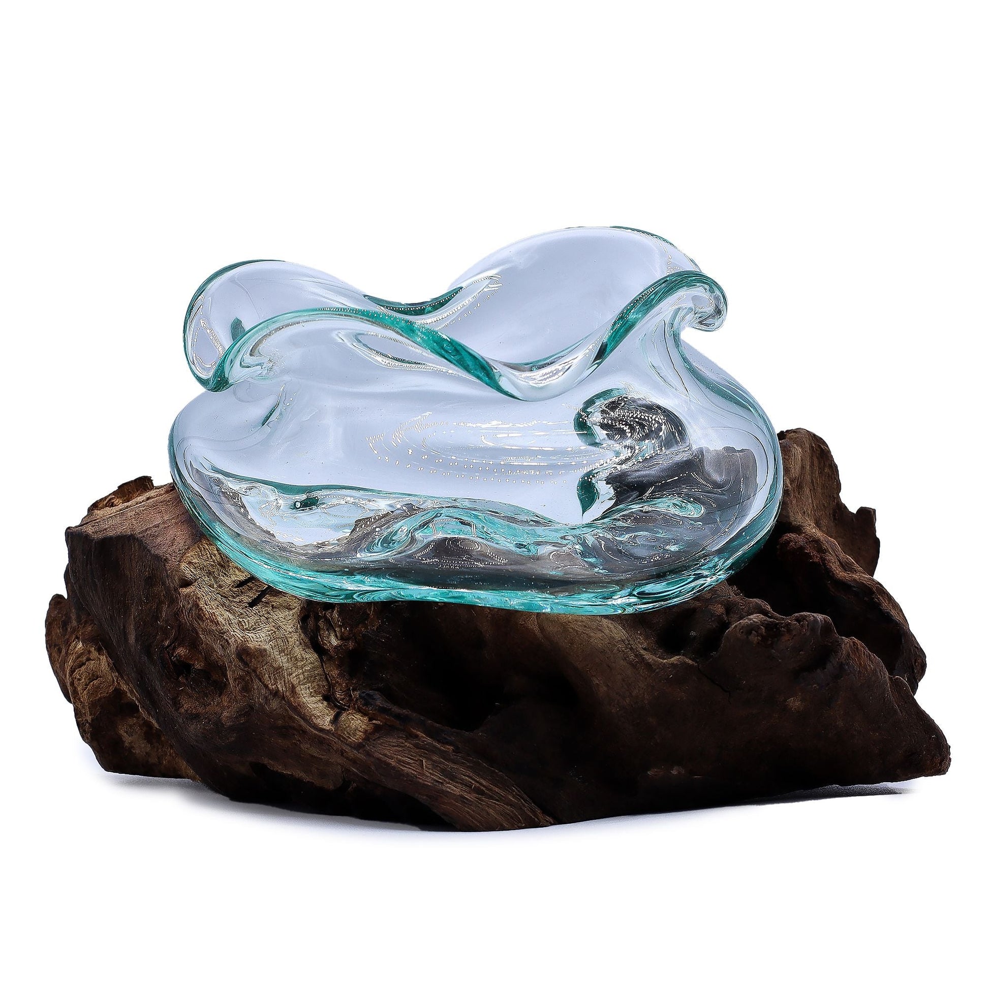 Molten Glass Wavy Bowl on Wood 18cm - Luna Panther
