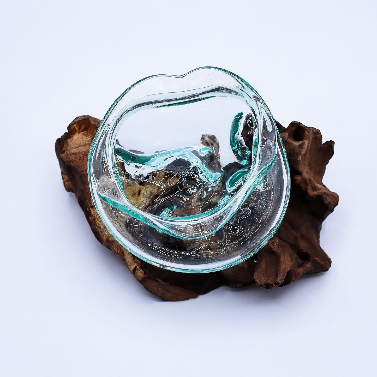 Molten Glass Wavy Bowl on Wood 18cm - Luna Panther