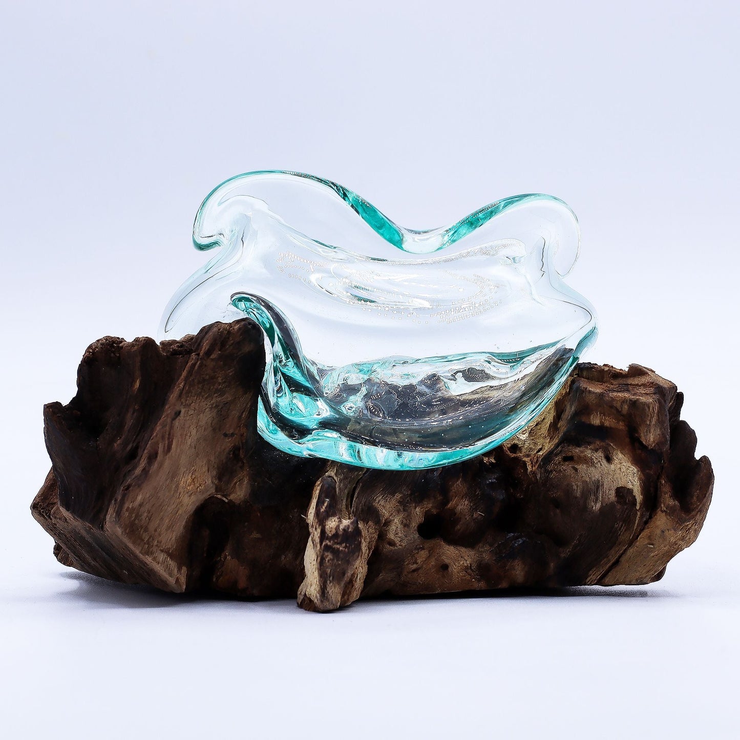 Molten Glass Wavy Bowl on Wood 18cm - Luna Panther