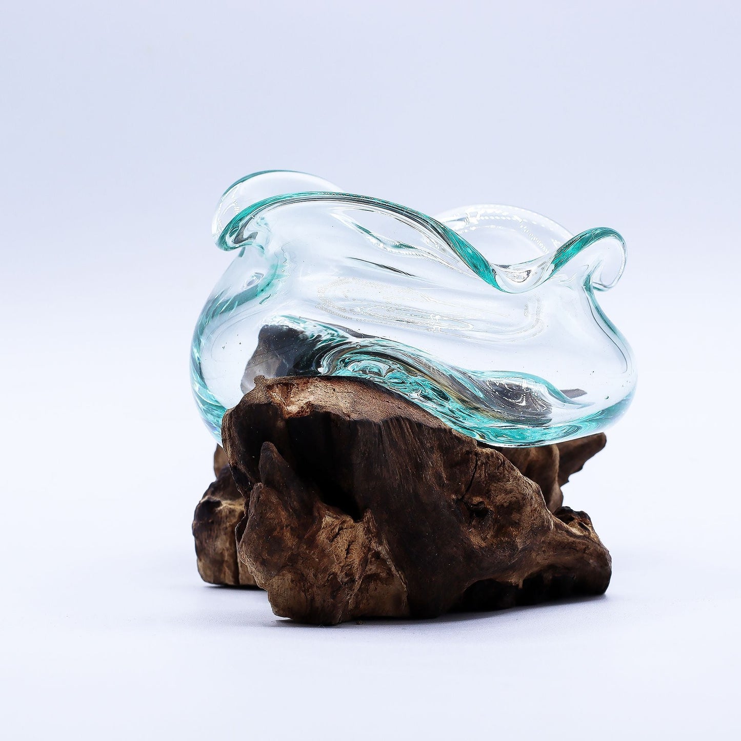 Molten Glass Wavy Bowl on Wood 18cm - Luna Panther