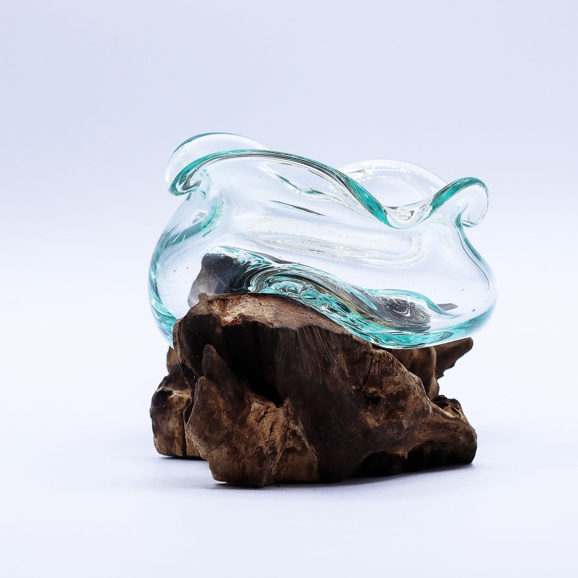 Molten Glass Wavy Bowl on Wood 18cm - Luna Panther