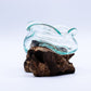 Molten Glass Wavy Bowl on Wood 18cm - Luna Panther