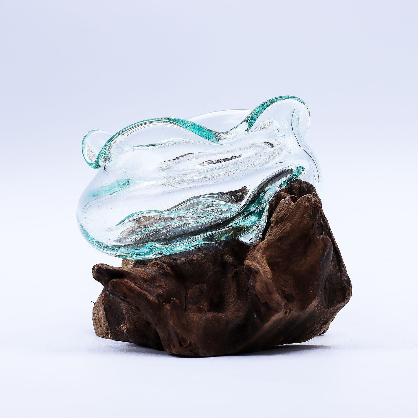 Molten Glass Wavy Bowl on Wood 18cm - Luna Panther