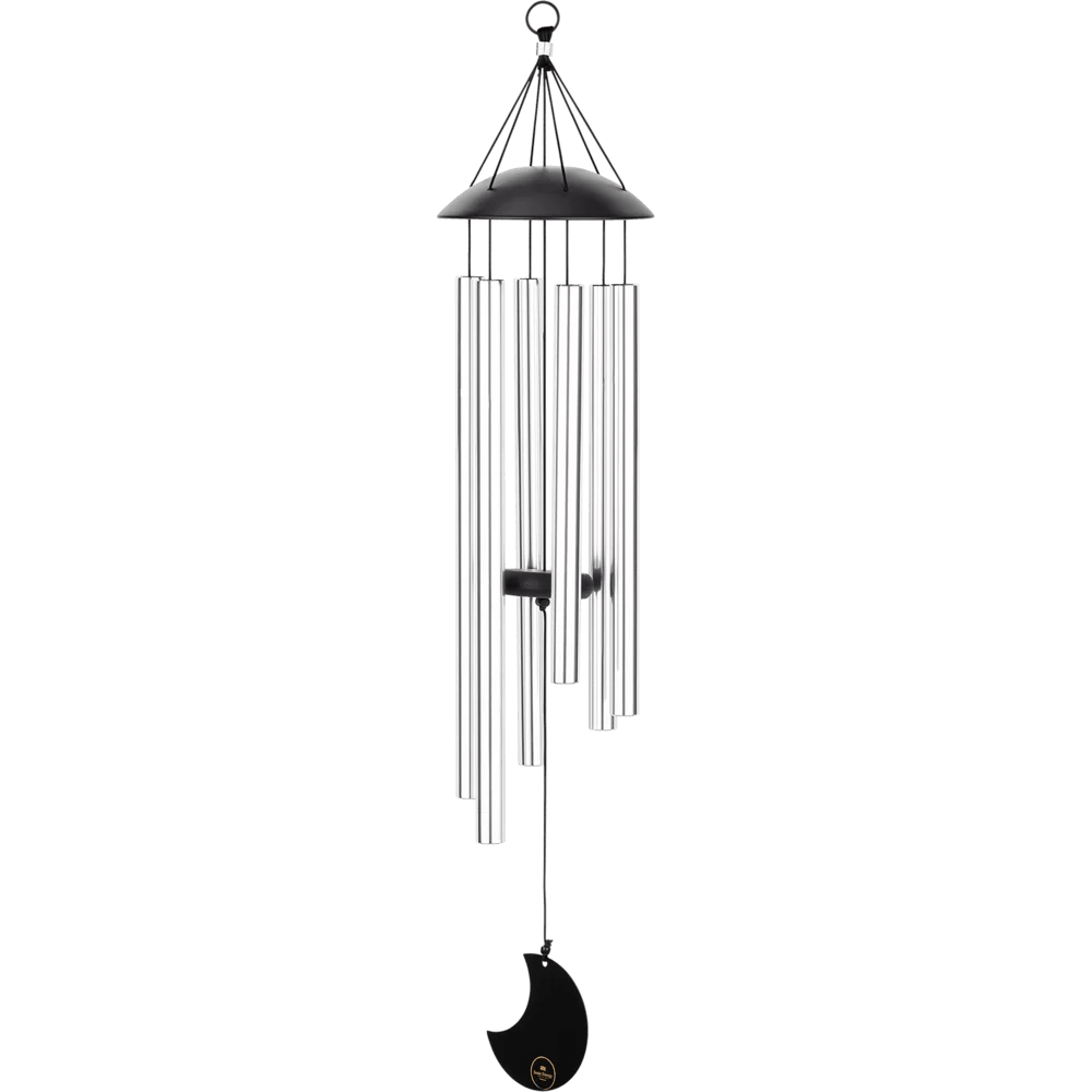 Polished Luna Panther Moon Meditation Chime 32" / 80 cm, 432 Hz, Round Arch, Silver featuring natural patterning - Luna Panther