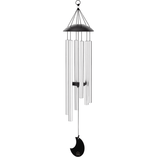Polished Luna Panther Moon Meditation Chime 32" / 80 cm, 432 Hz, Round Arch, Silver featuring natural patterning - Luna Panther