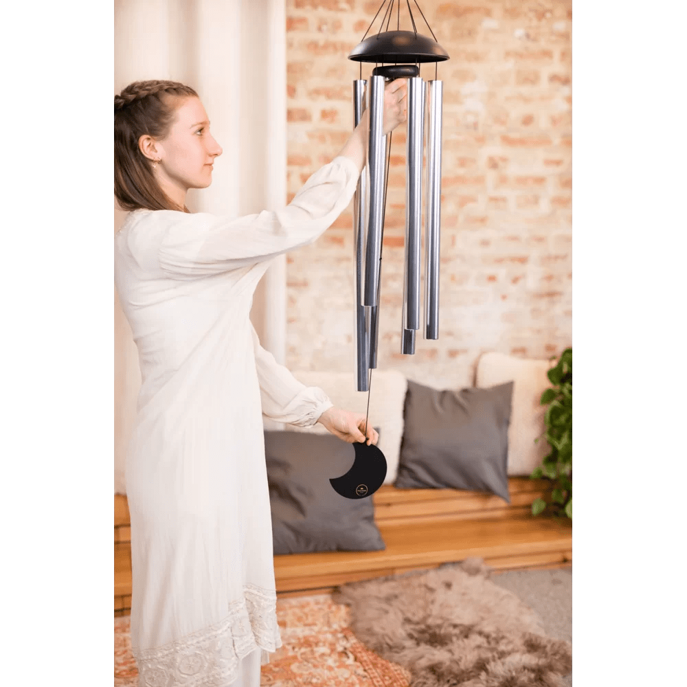 Polished Moon Meditation Chime 44 110 Cm 432 Hz Round Arch Silver Mmc44S featuring natural patterning and unique variations - Luna Panther