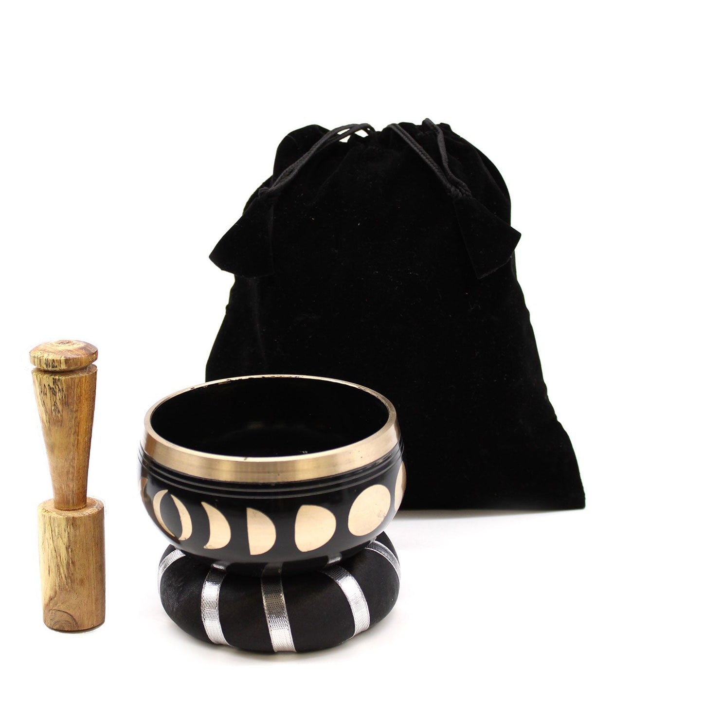 Polished Moon Phase Singing Bowl Set- Black 10.7cm featuring natural patterning and unique variations - Luna Panther