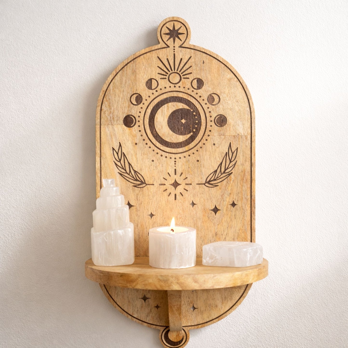 Moon Phase & Tree Carved Arch Wall Shelf - Luna Panther