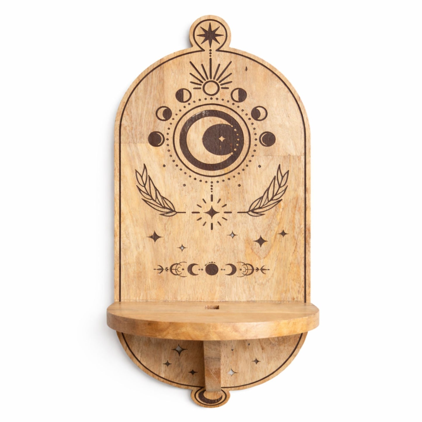 Moon Phase & Tree Carved Arch Wall Shelf - Luna Panther