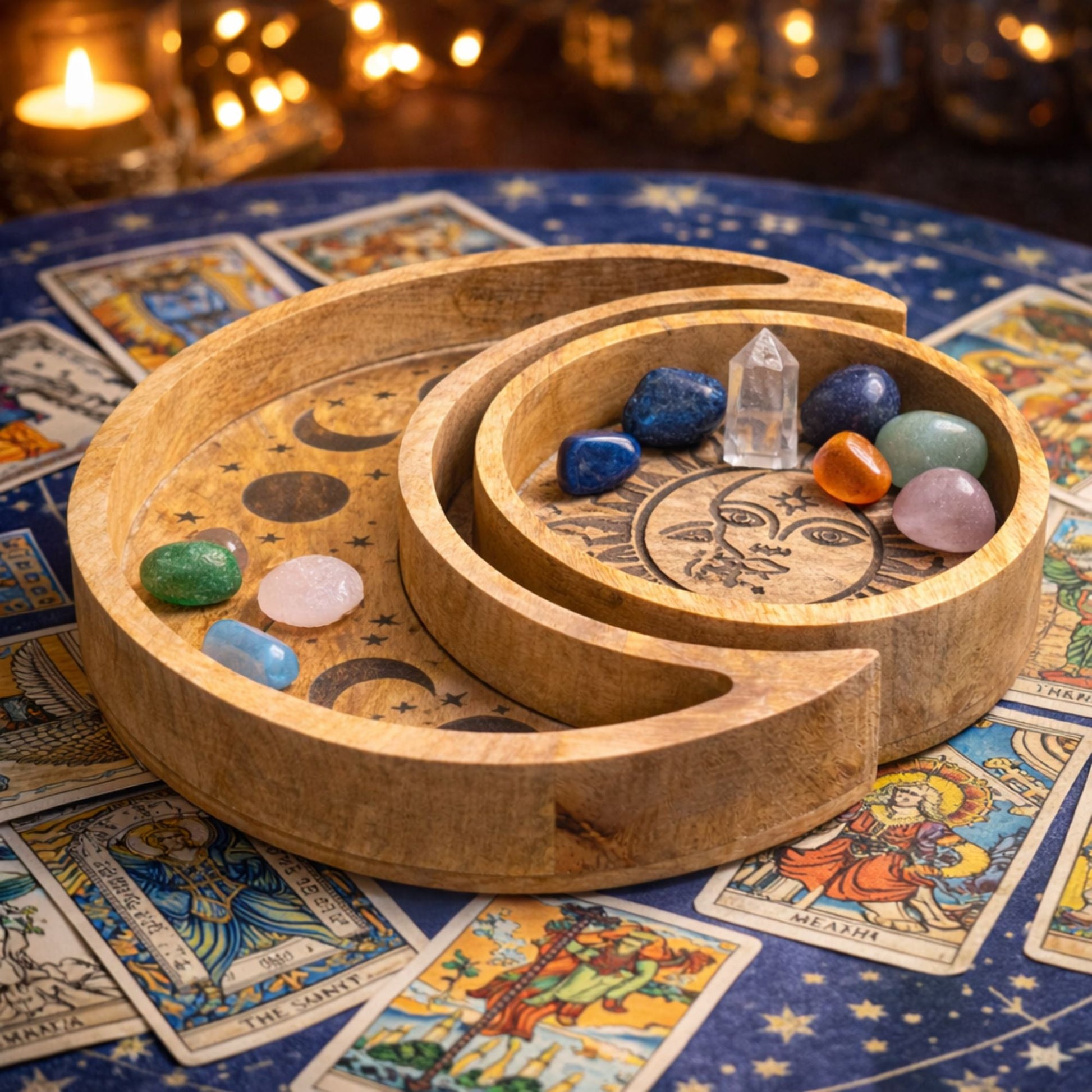 Moon Shaped Round Tray Set of 2 — decorative trays, image 4 of 5.