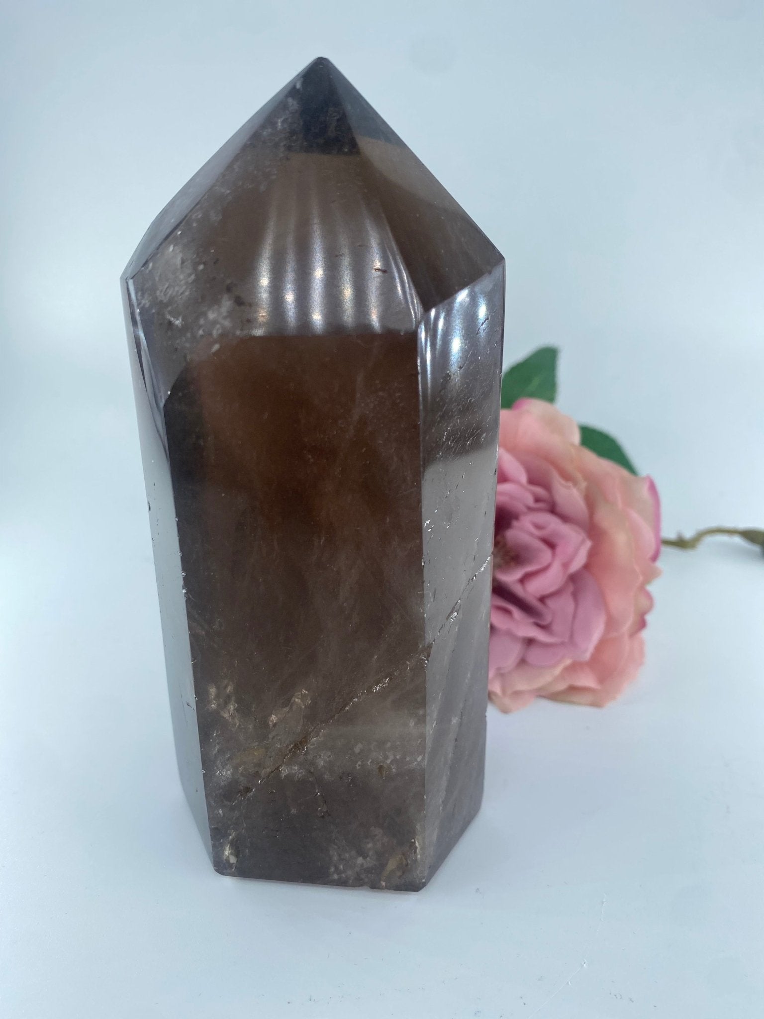 Polished Morion Smoky Quartz Tower Polished 746grams featuring smoky brown hues and natural clarity - Luna Panther