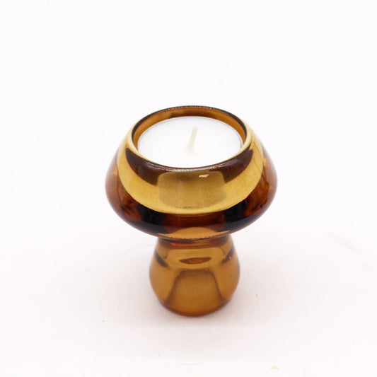 Polished Mushroom Flip Dinner Candle / Tealight Holder - Antique Amber featuring natural patterning and unique variations - Luna Panther