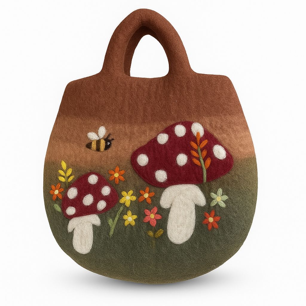 Polished Mushroom Garden Felted Bag featuring natural patterning and unique variations - Luna Panther