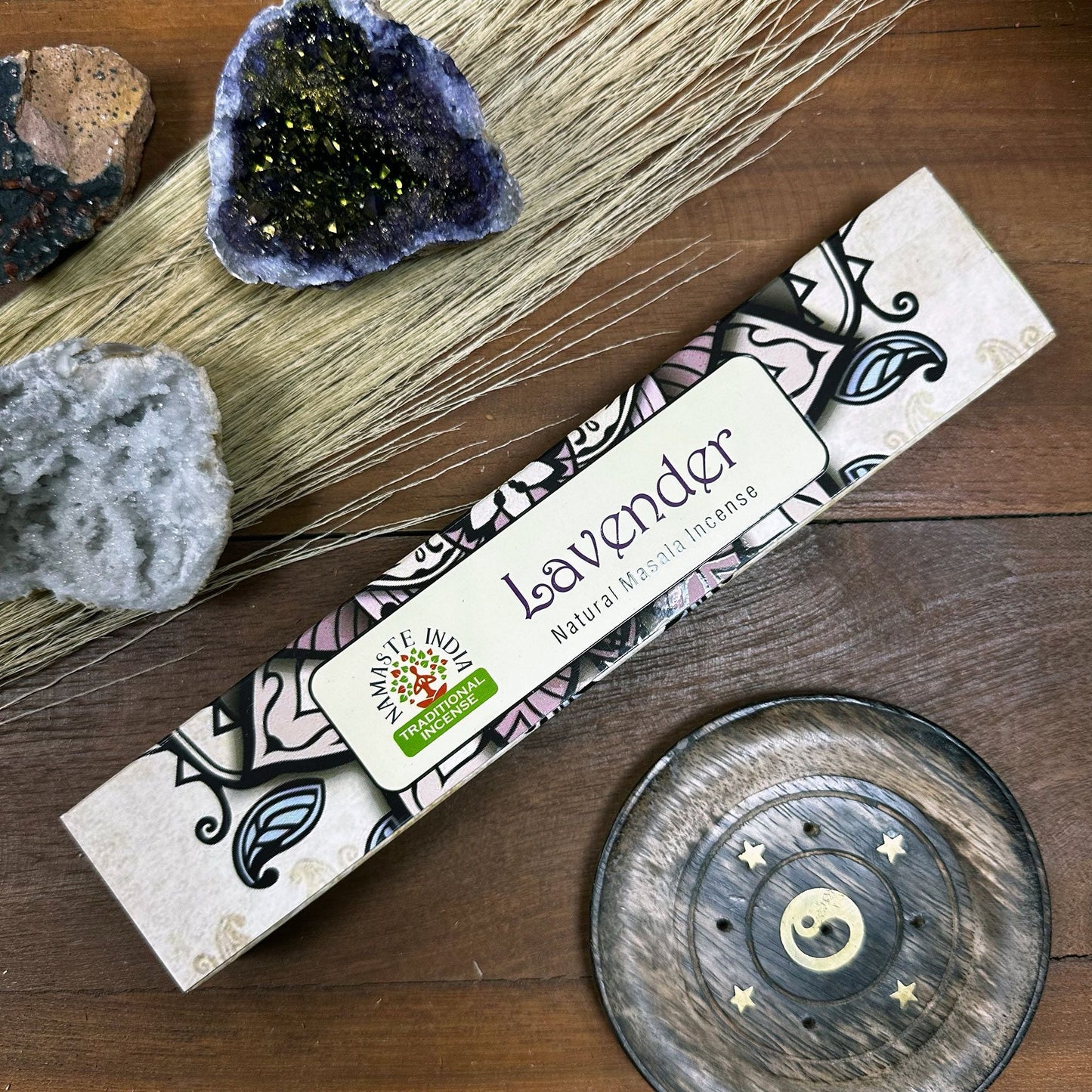 Polished Namaste Mandala Masala Incense Lavender featuring natural patterning and unique variations - Luna Panther