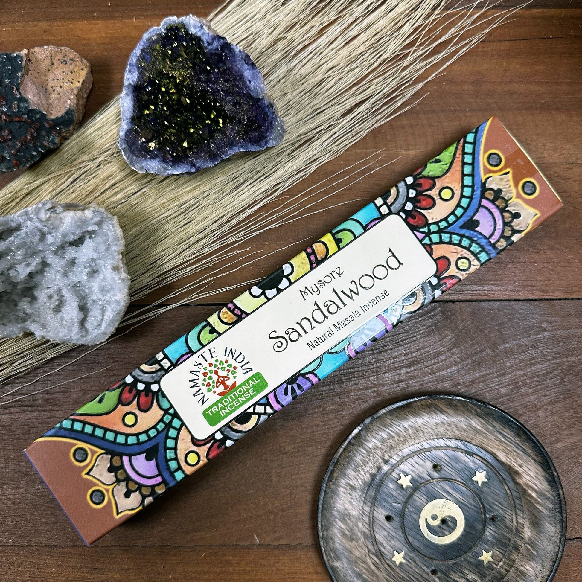 Polished Namaste Mandala Masala Incense Sandalwood featuring natural patterning and unique variations - Luna Panther