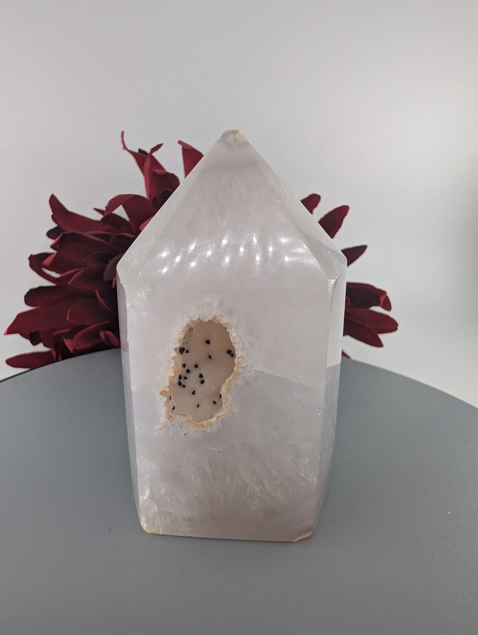 Polished Natural Agate Polished Point 268g 90mm featuring banded patterns and glossy finish - Luna Panther