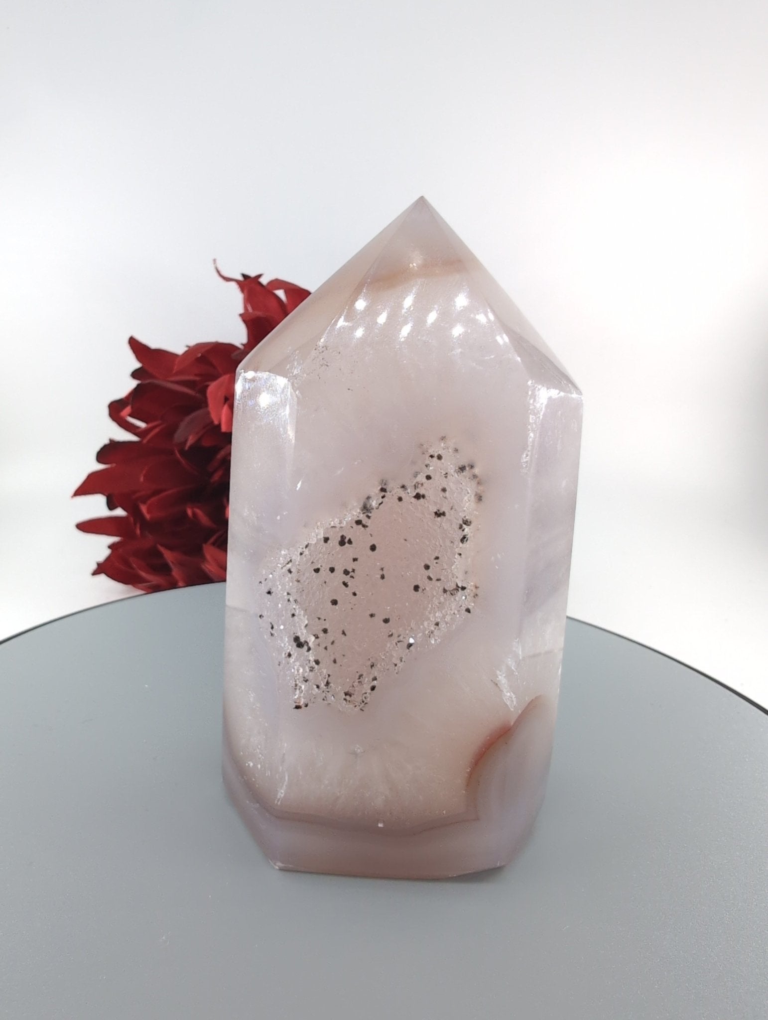 Polished Natural Agate Polished Point 345g 111mm featuring banded patterns and glossy finish - Luna Panther