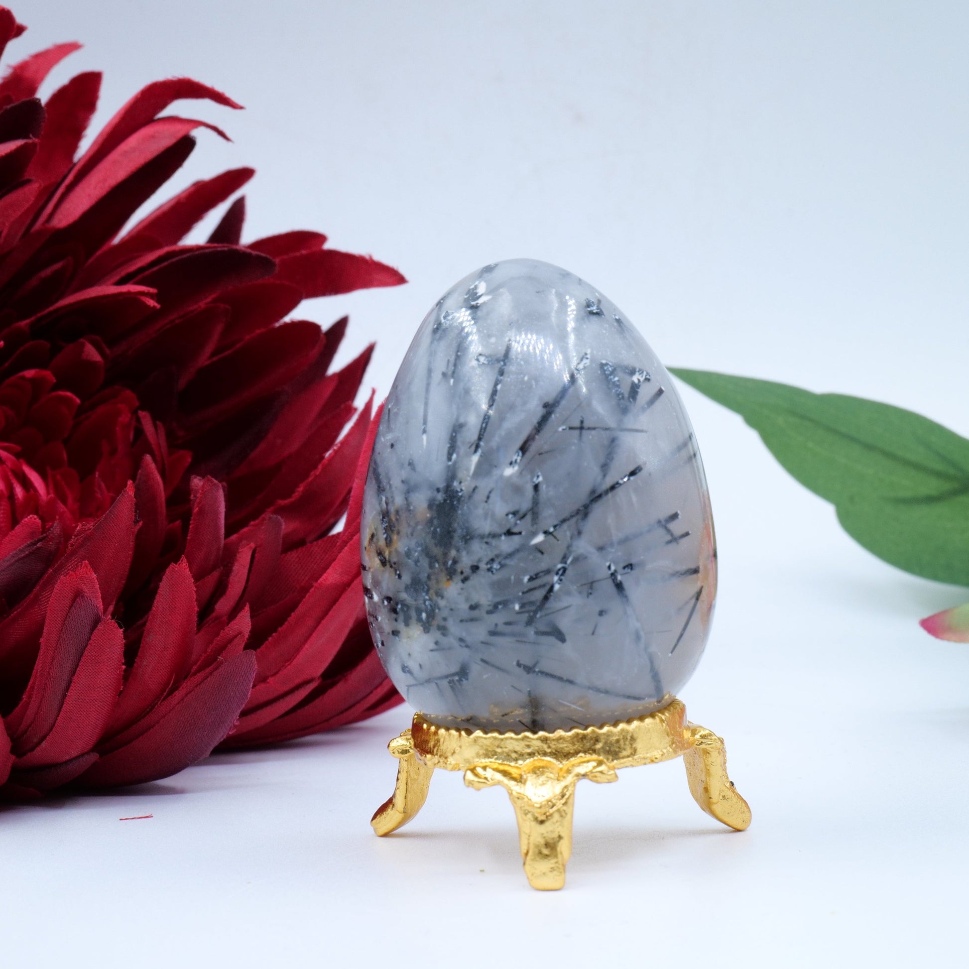 Polished Natural Black Rutile Quartz Egg 130g featuring natural patterning and unique variations - Luna Panther
