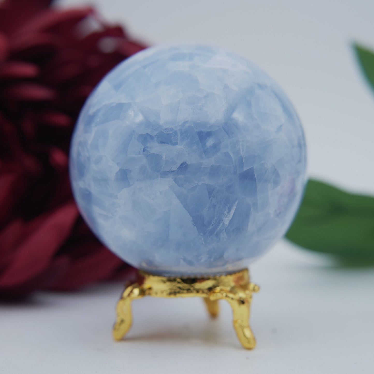 Natural Blue Calcite Sphere (382g, 65mm) from Madagascar - Luna Panther