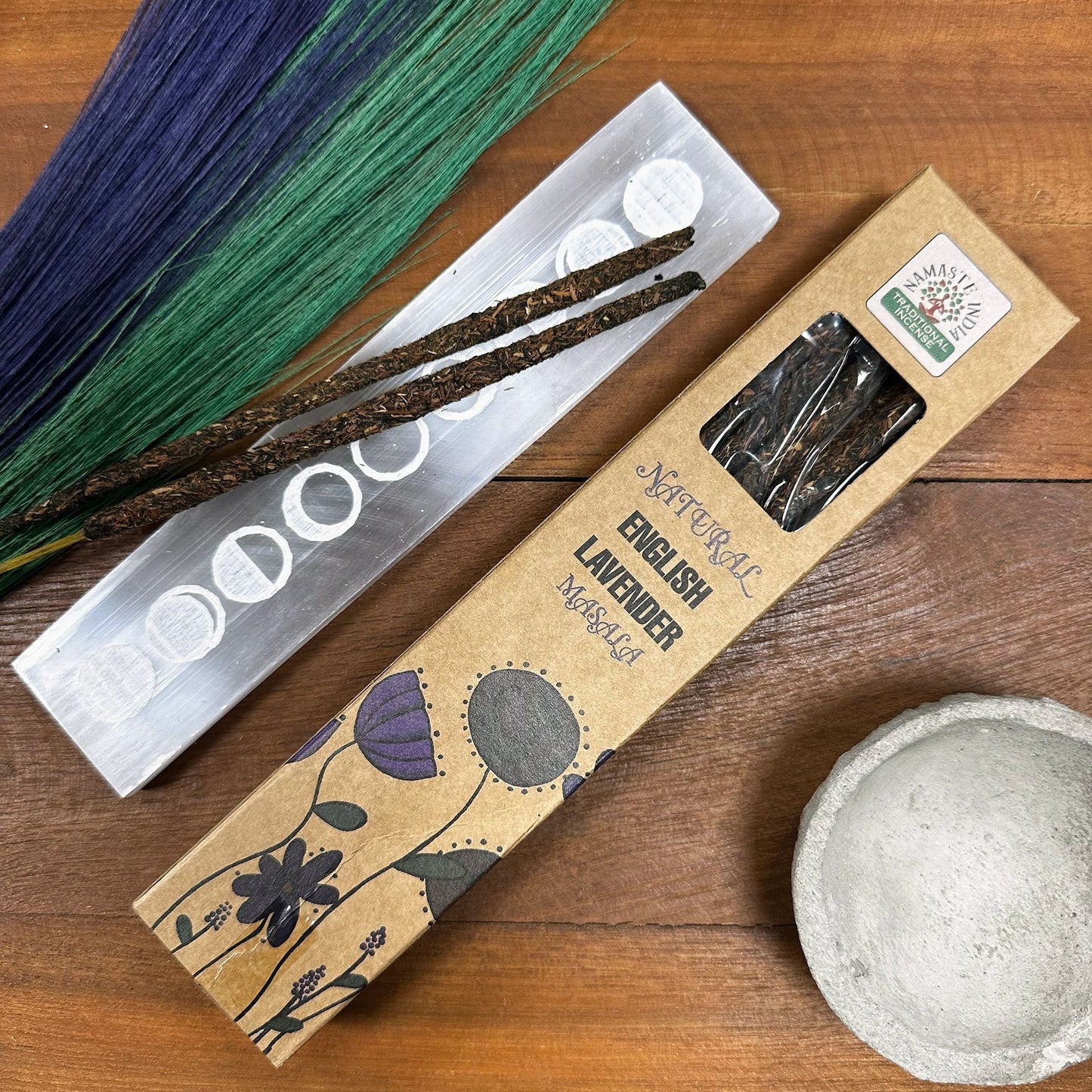 Polished Natural Botanical Masala Incense English Lavender featuring natural patterning and unique variations - Luna Panther
