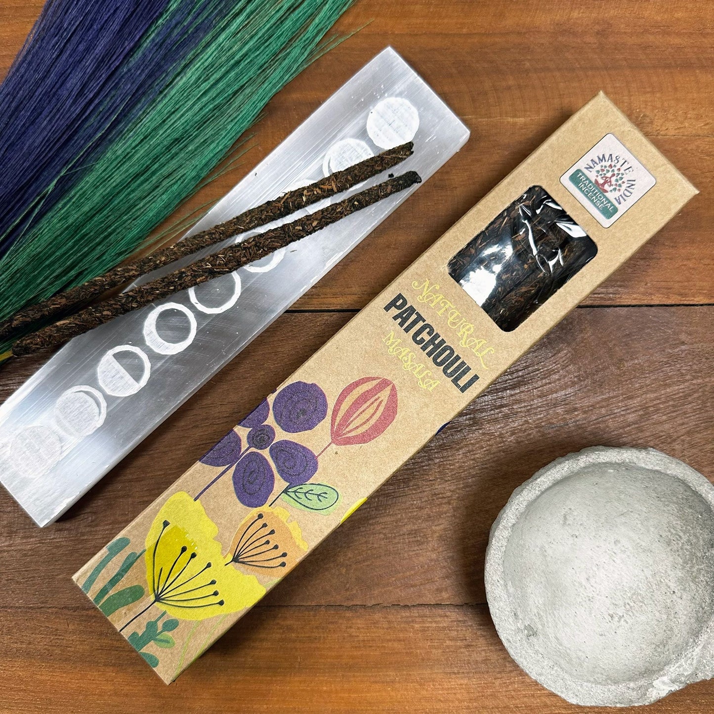 Polished Natural Botanical Masala Incense Patchouli featuring natural patterning and unique variations - Luna Panther