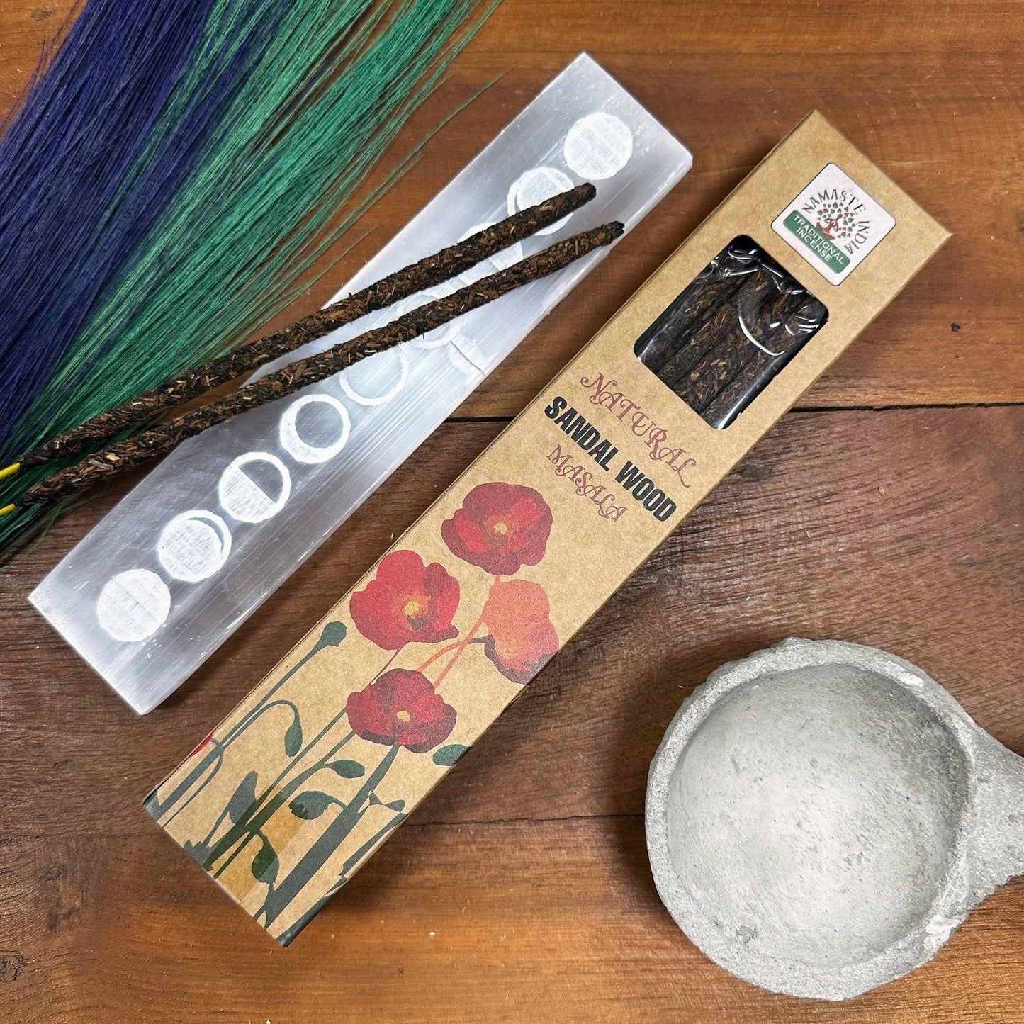Polished Natural Botanical Masala Incense Sandalwood featuring natural patterning and unique variations - Luna Panther