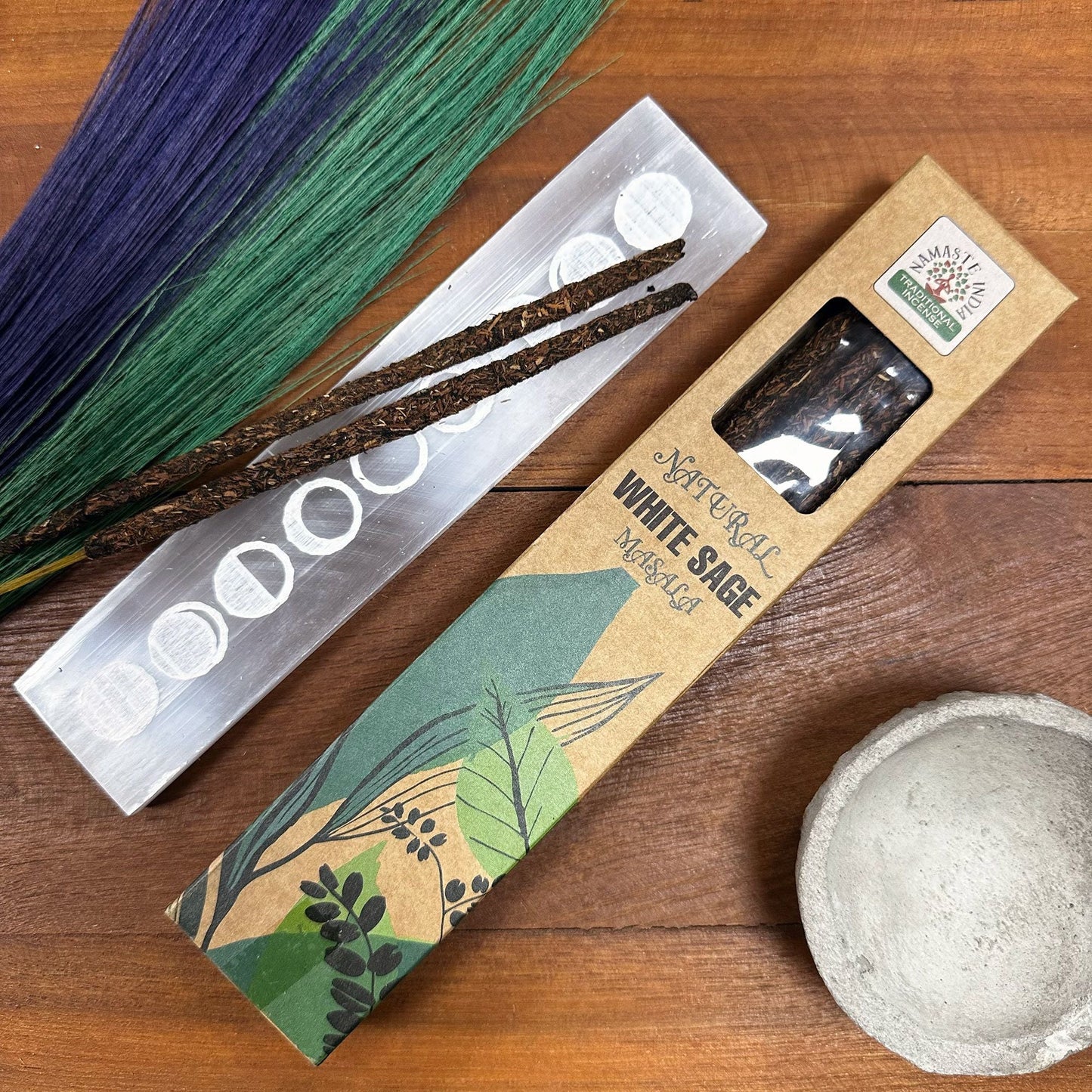 Polished Natural Botanical Masala Incense White Sage 2 featuring natural patterning and unique variations - Luna Panther