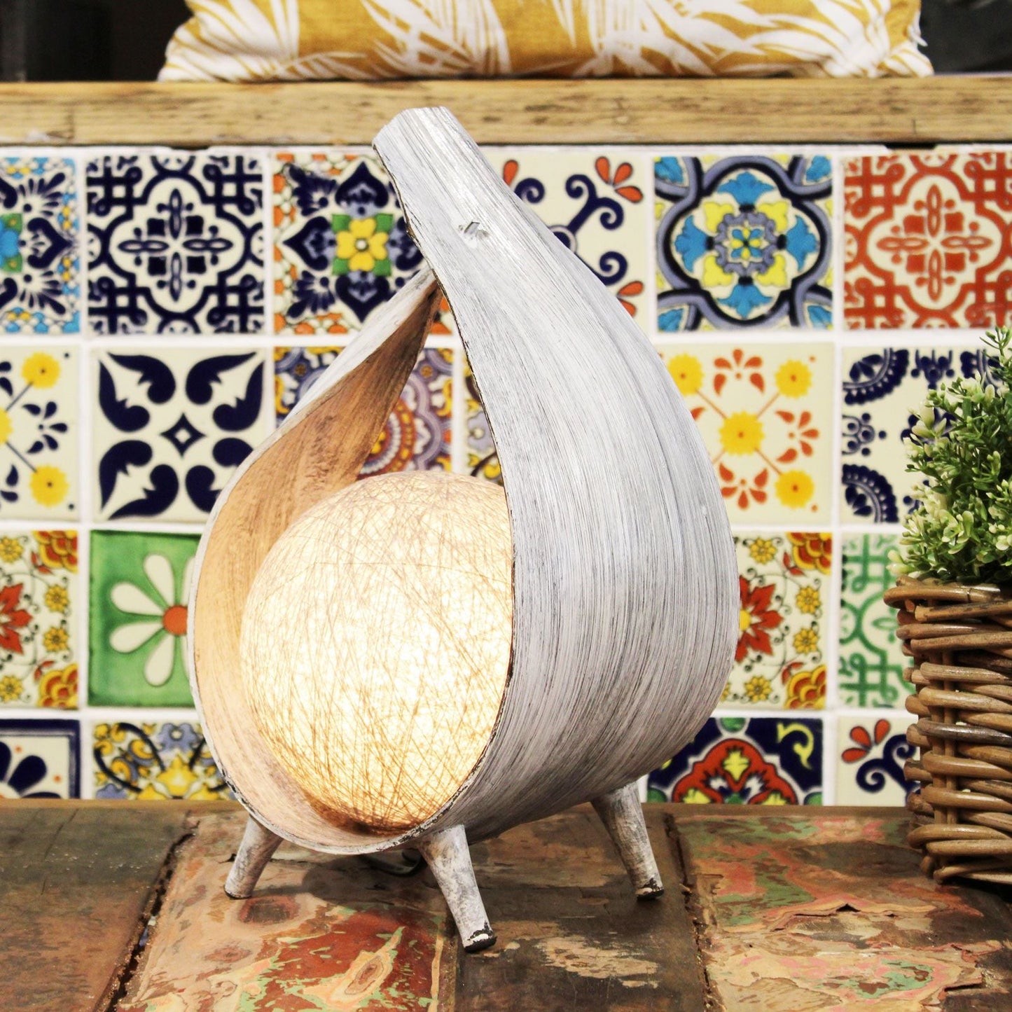 Natural Coconut Lamp - Greywash Wrapover - Luna Panther