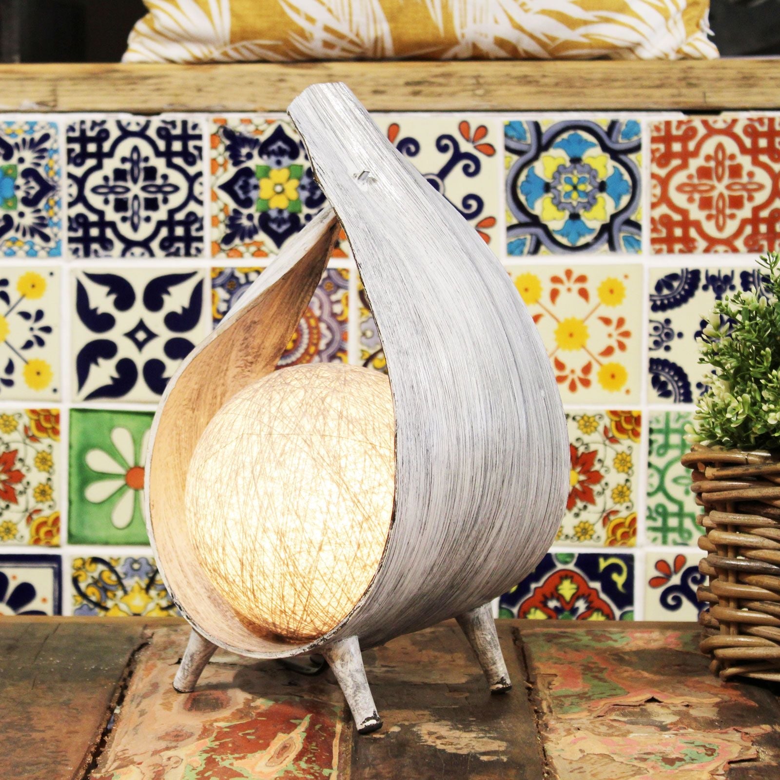 Natural Coconut Lamp - Greywash Wrapover - Luna Panther