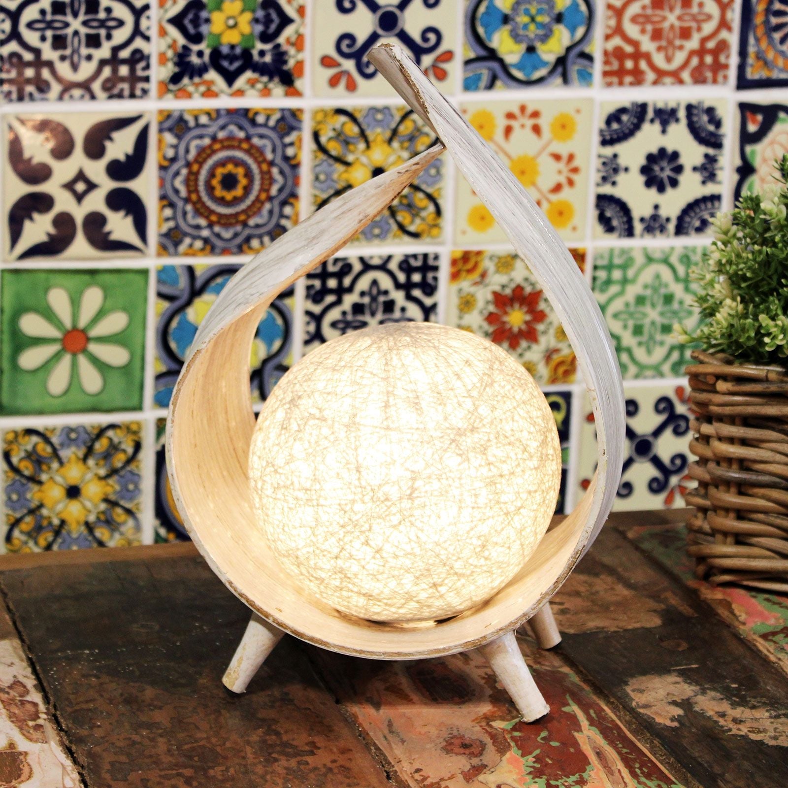 Natural Coconut Lamp - Whitewash Wrapover - Luna Panther