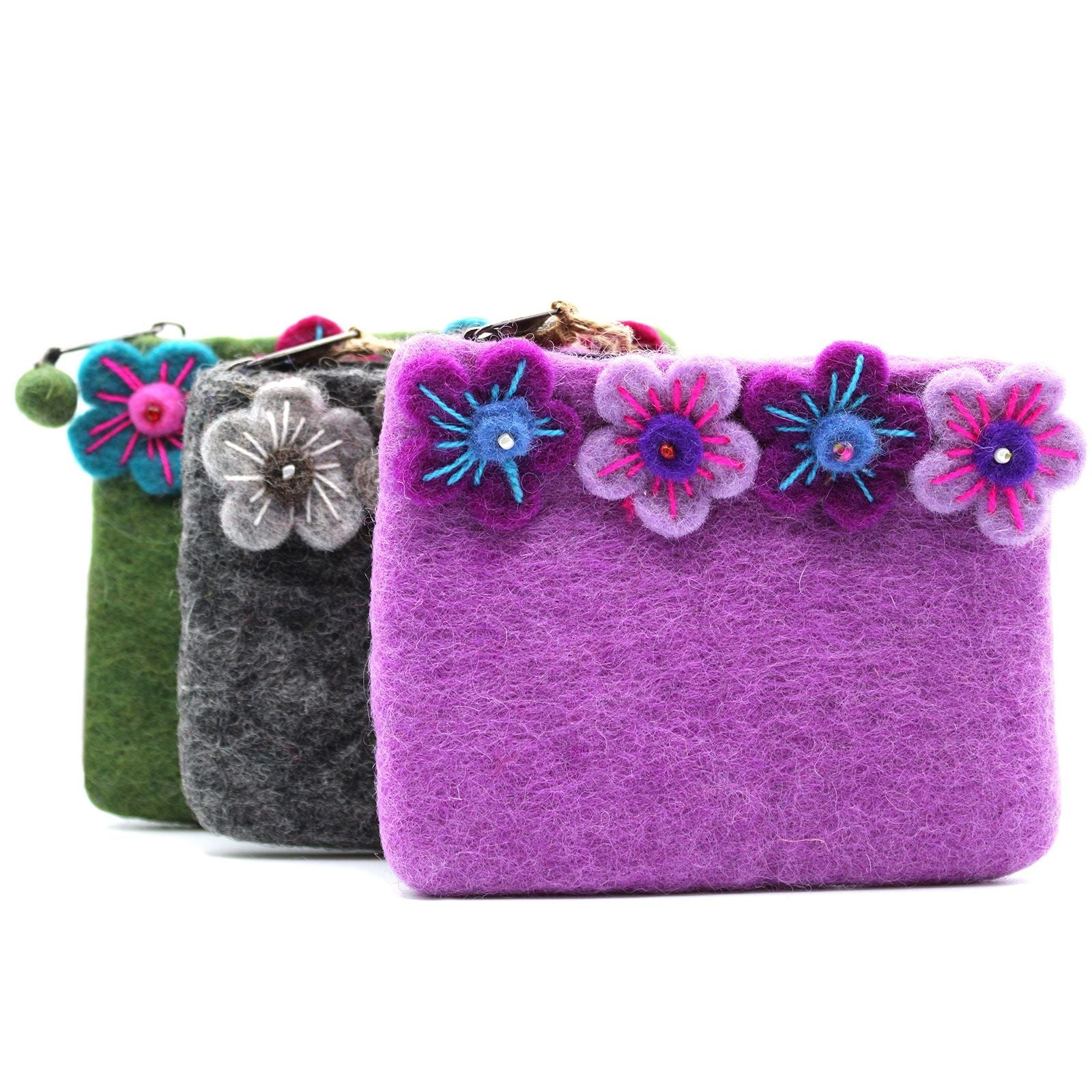 Natural Felt Zipper Pouches – Four Flowers - Luna Panther