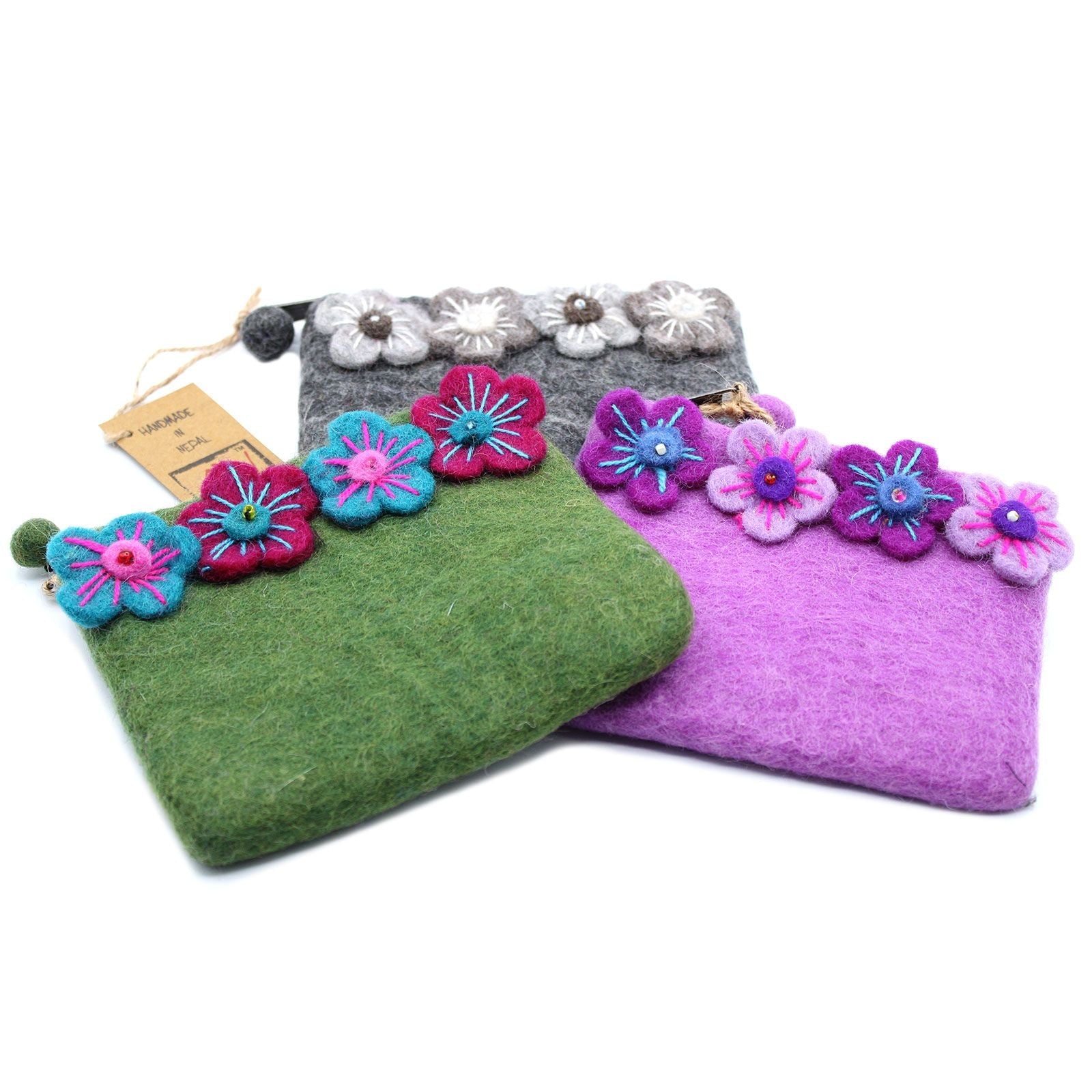 Natural Felt Zipper Pouches – Four Flowers - Luna Panther