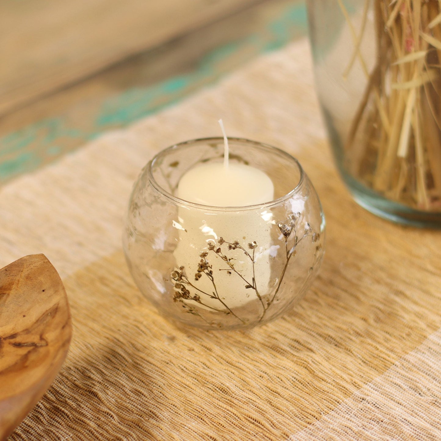 Natural Floral Glass - Bowl Candle Holder - Margarita - (8x10cm) - Luna Panther