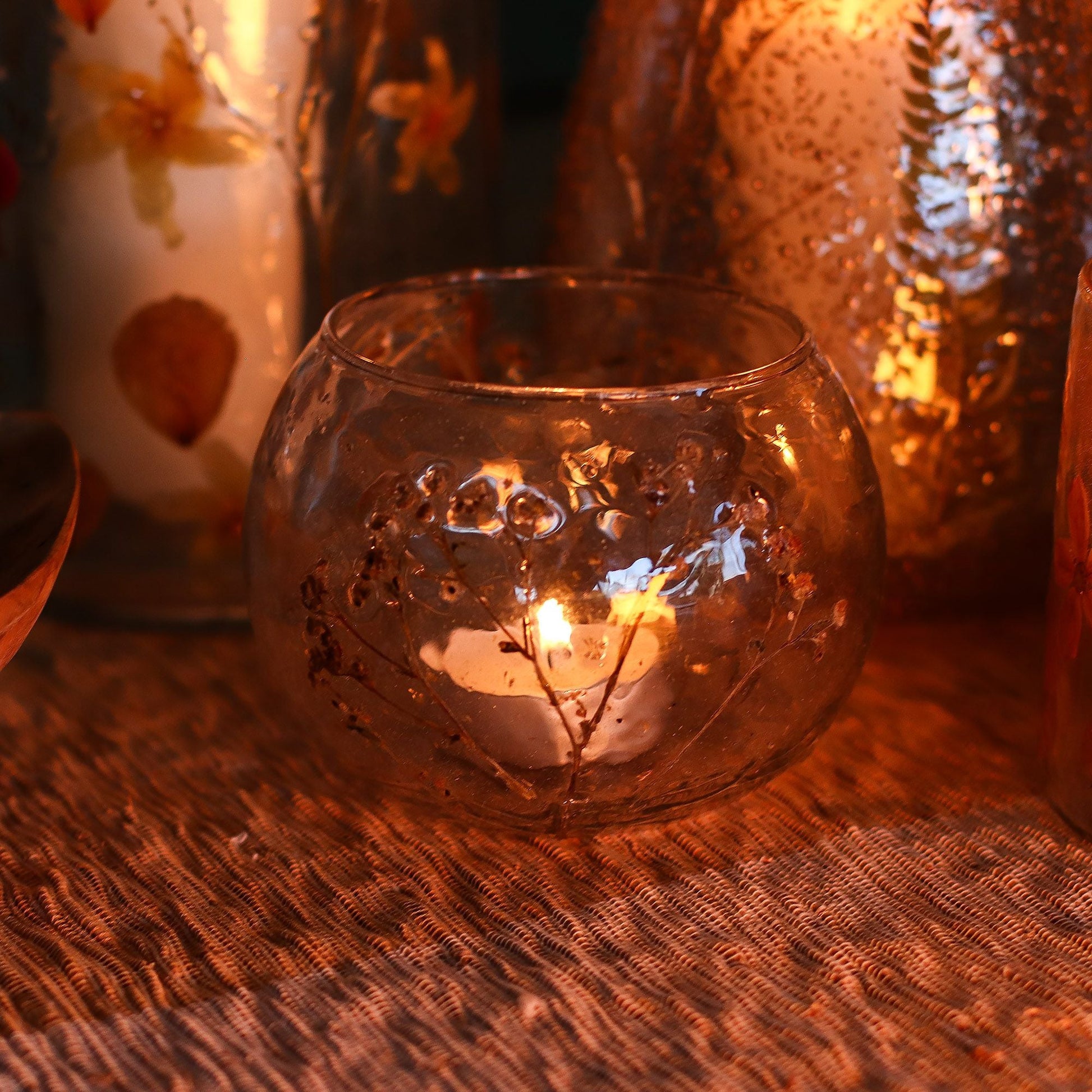 Natural Floral Glass - Bowl Candle Holder - Margarita - (8x10cm) - Luna Panther