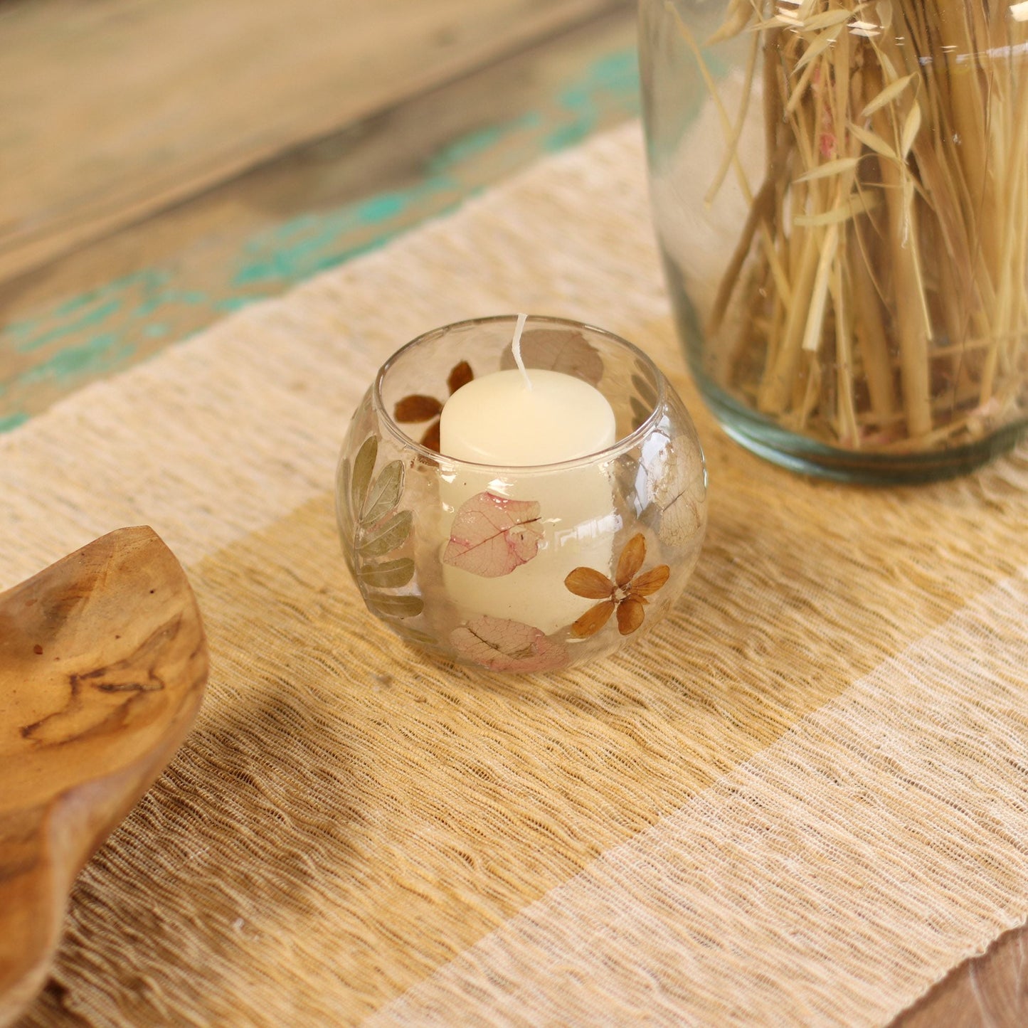 Natural Floral Glass - Bowl Candle Holder - Primavera - (8x10cm) - Luna Panther