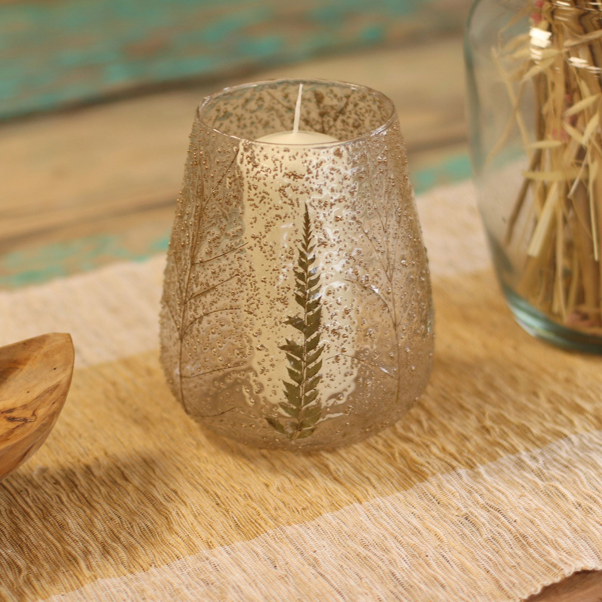 Natural Floral Glass - Large Bowl Candle Holder - Pino - (15x12cm) - Luna Panther