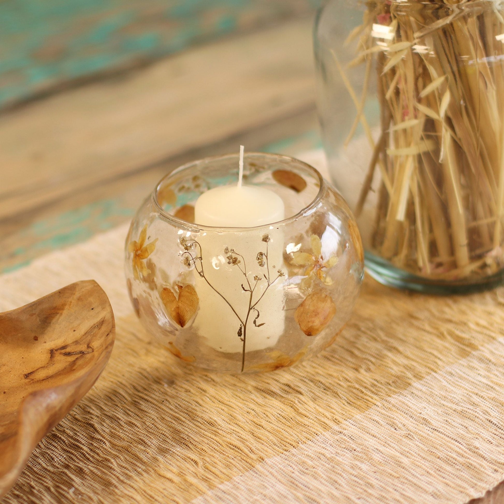Natural Floral Glass - Large Bowl Candle Holder - Rosa - (12x13cm) - Luna Panther