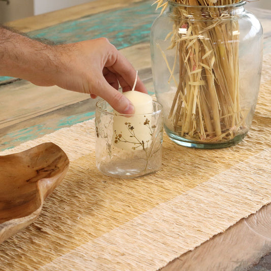 Natural Floral Glass - Straight Candle Holder - Margarita - (8x8cm) - Luna Panther alternate view