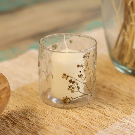 Natural Floral Glass - Straight Candle Holder - Margarita - (8x8cm) - Luna Panther