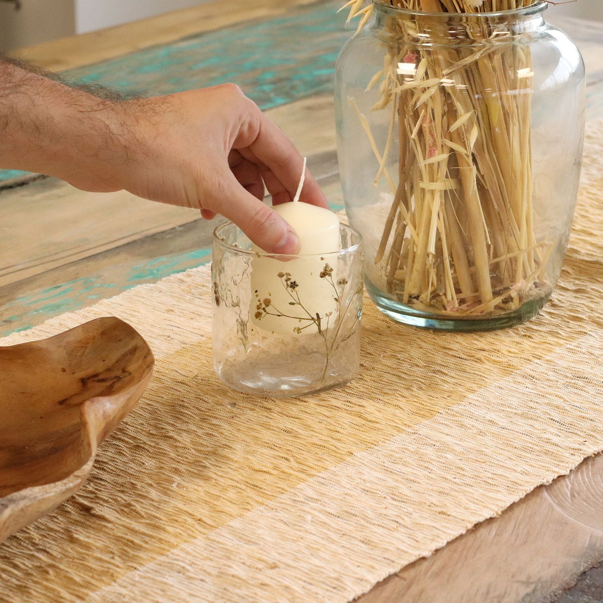 Natural Floral Glass - Straight Candle Holder - Margarita - (8x8cm) - Luna Panther