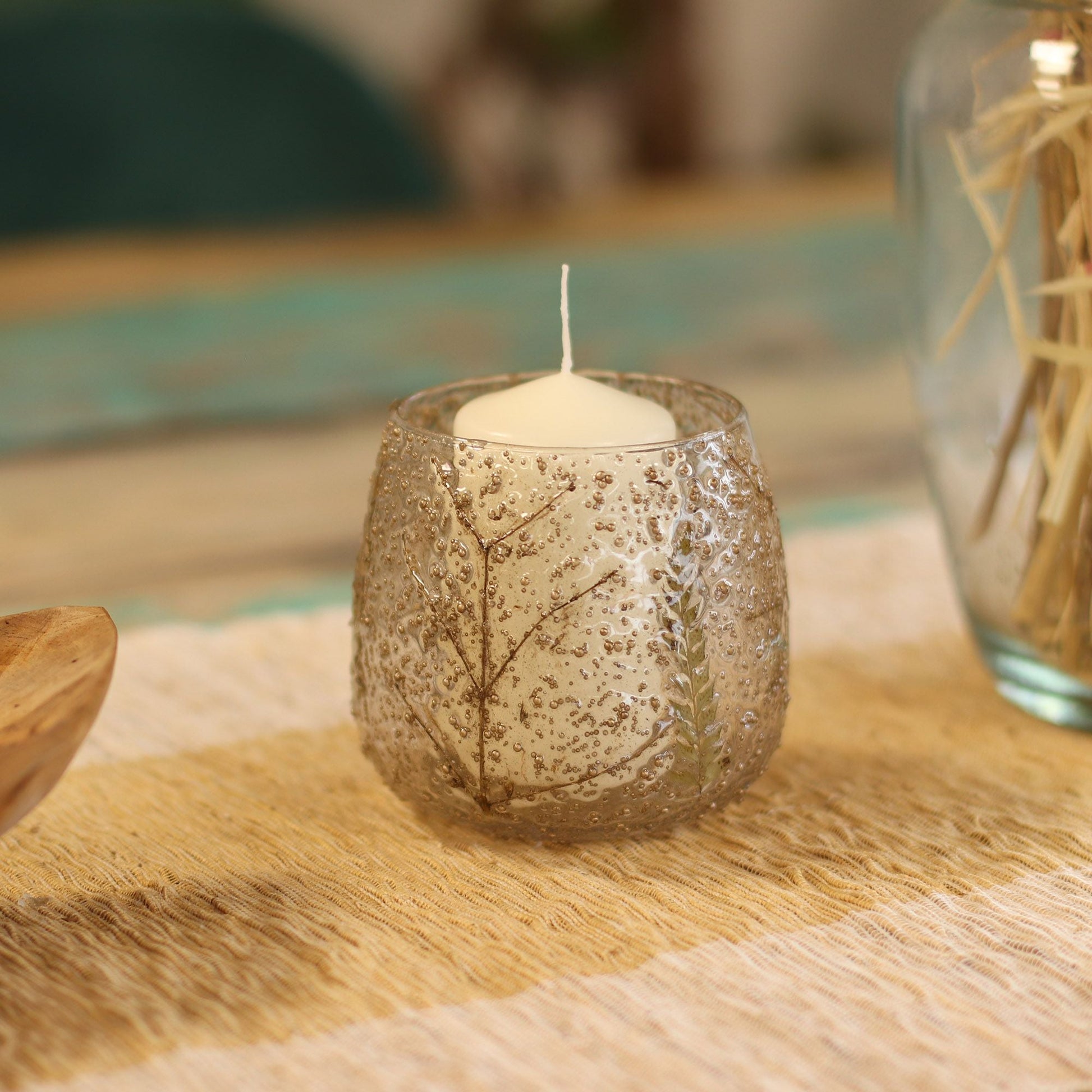 Natural Floral Glass - Straight Candle Holder - Pino - (10x9cm) - Luna Panther