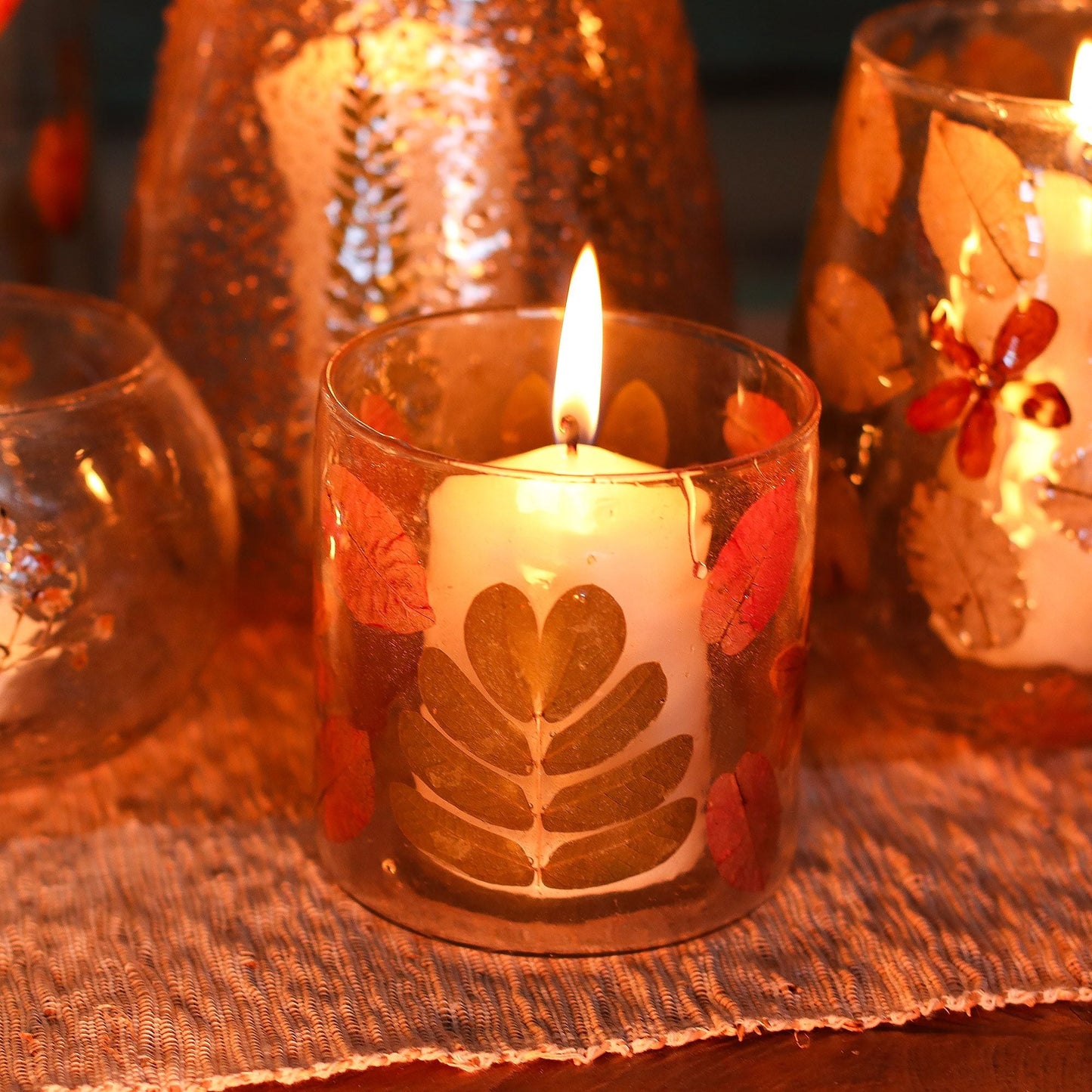 Natural Floral Glass - Straight Candle Holder - Primavera - (8x8cm) - Luna Panther