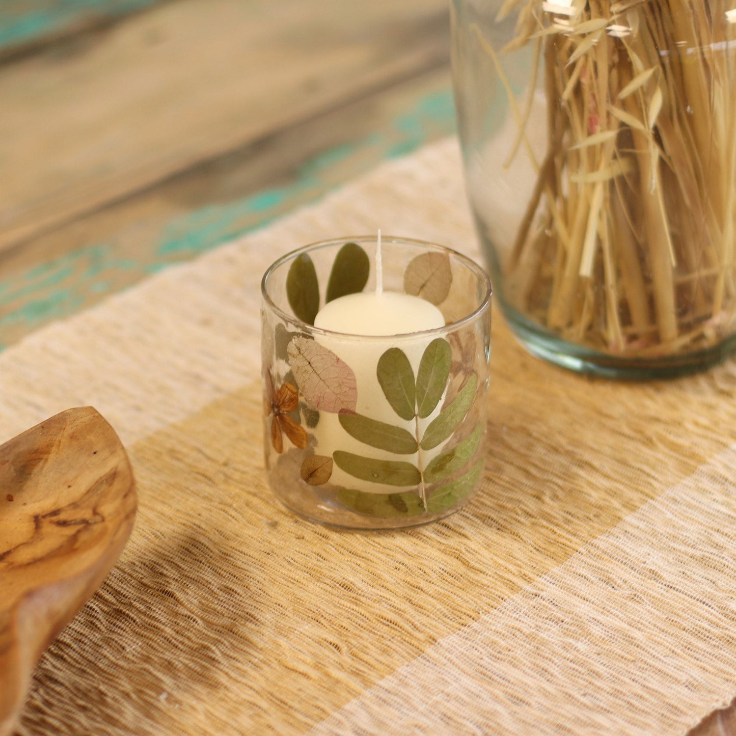 Natural Floral Glass - Straight Candle Holder - Primavera - (8x8cm) - Luna Panther