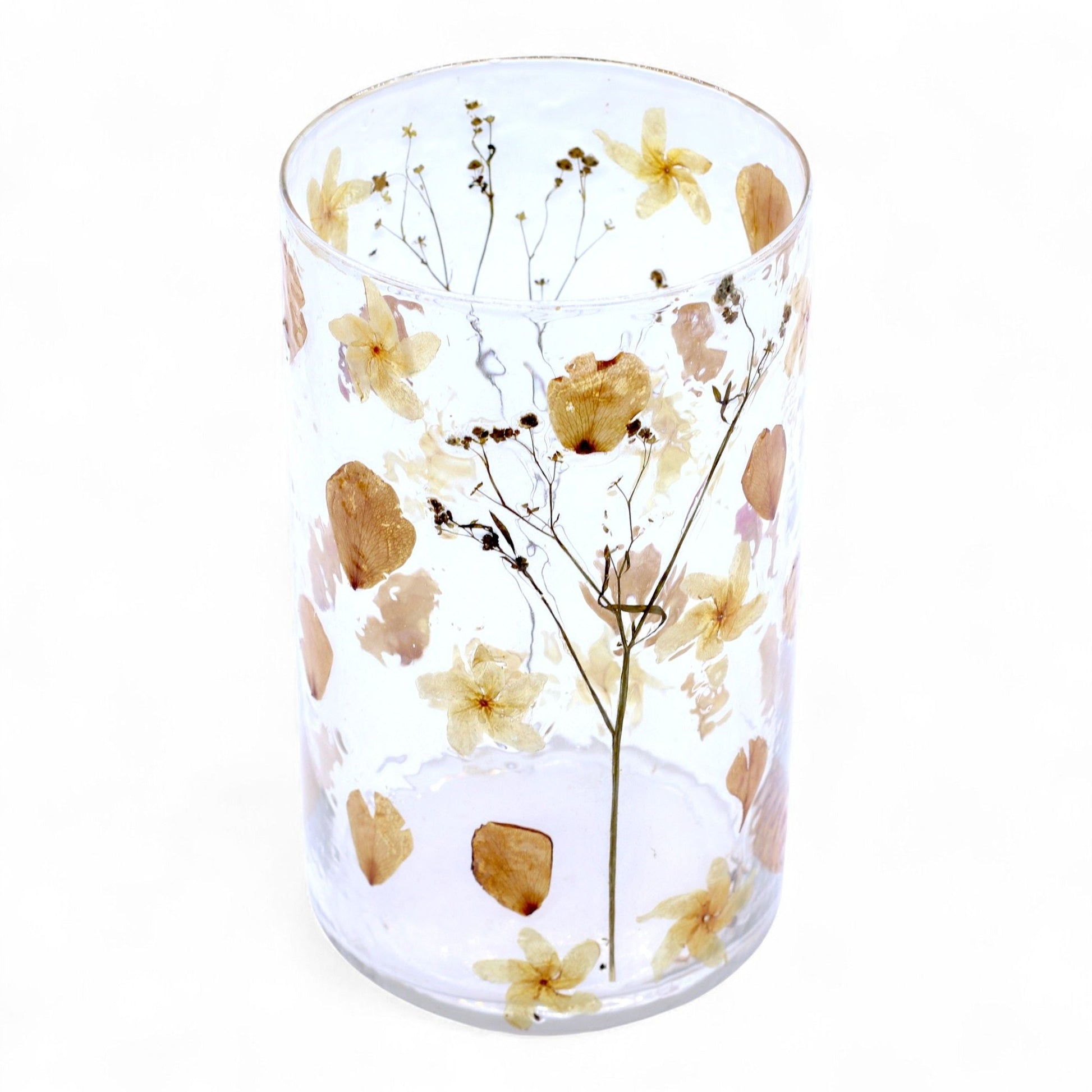 Natural Floral Glass - Tall Vase Candle Holder - Rose - (19x11cm) - Luna Panther