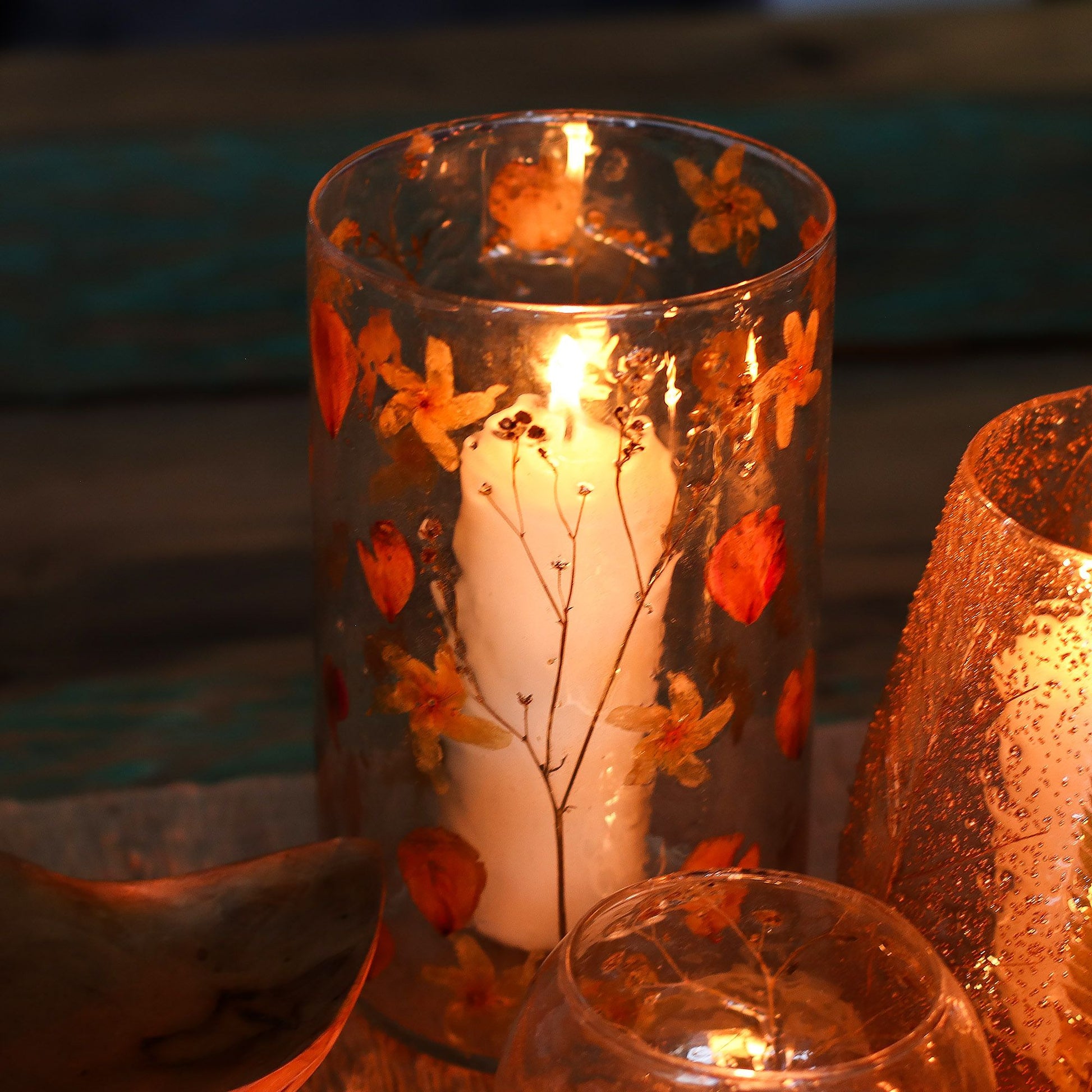 Natural Floral Glass - Tall Vase Candle Holder - Rose - (19x11cm) - Luna Panther