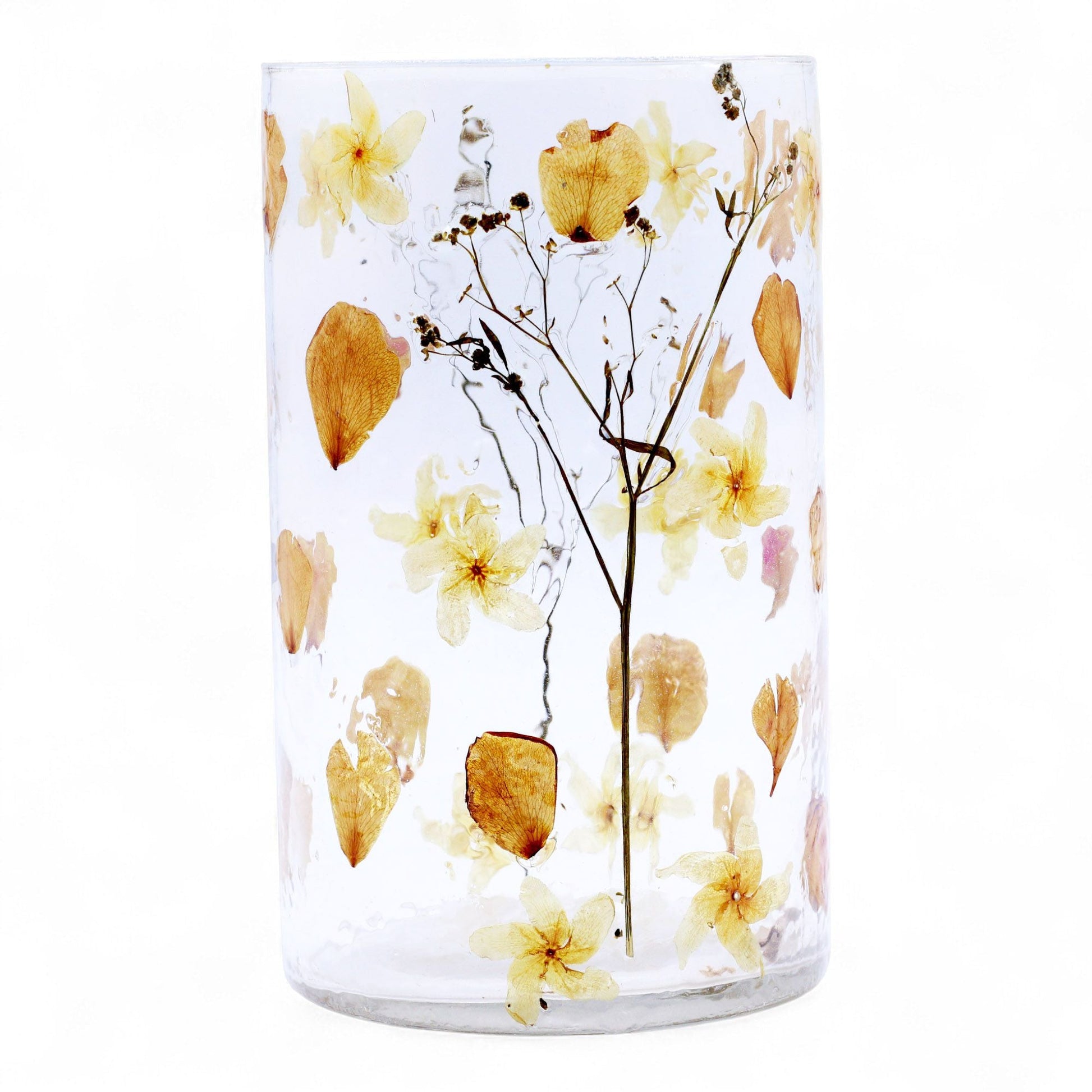 Natural Floral Glass - Tall Vase Candle Holder - Rose - (19x11cm) - Luna Panther