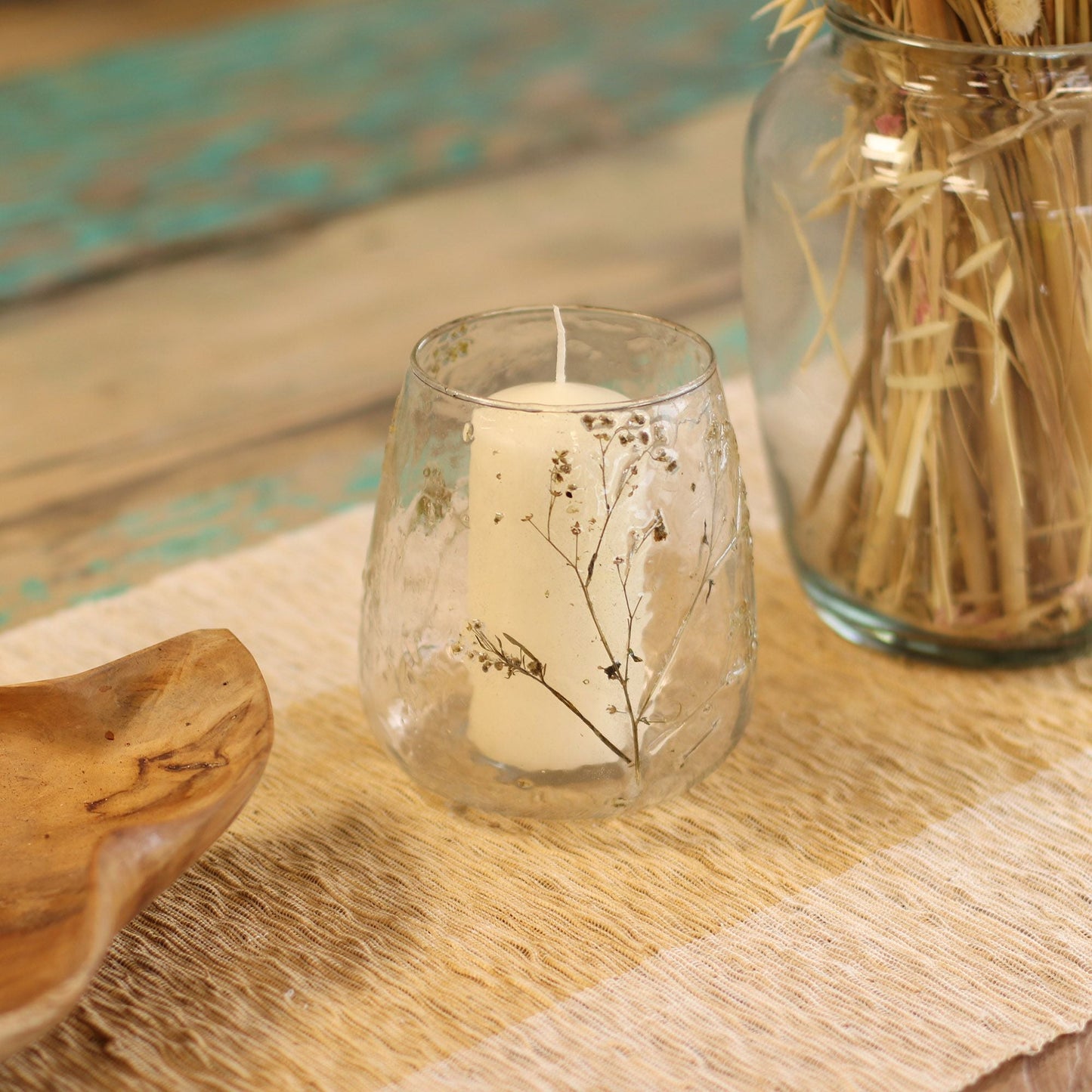 Natural Floral Glass - Vase Candle Holder - Margarita - (12x11cm) - Luna Panther