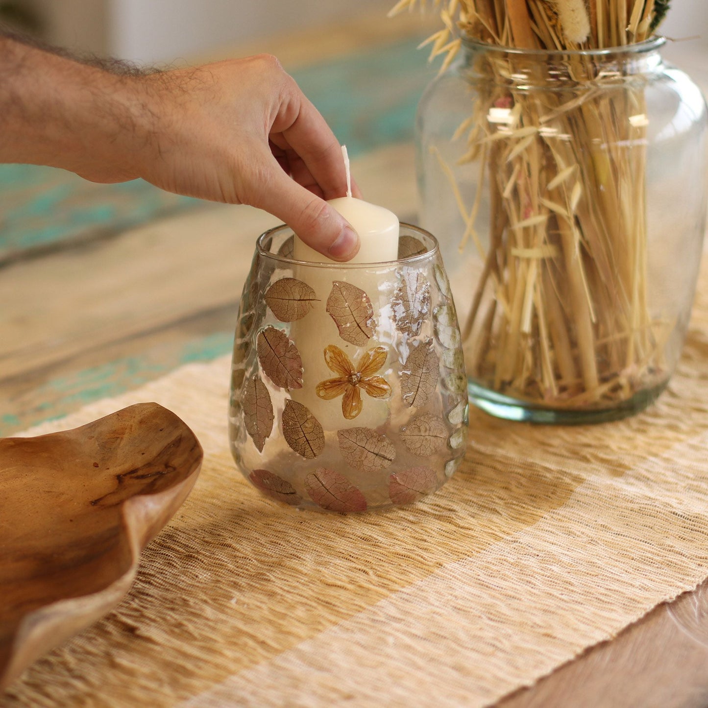Natural Floral Glass - Vase Candle Holder - Primavera - (12x11cm) - Luna Panther